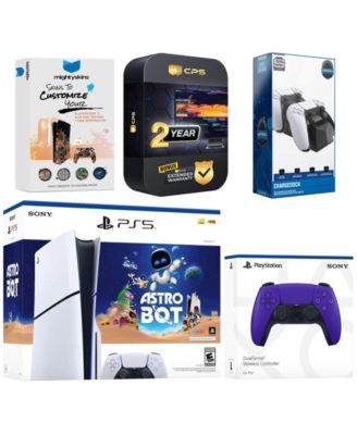 PlayStation 5 Slim Disc Astro Bot Bundle with Extra Controller, Dual Charge Dock, MightySkins Code and 2 Year Extended Warranty