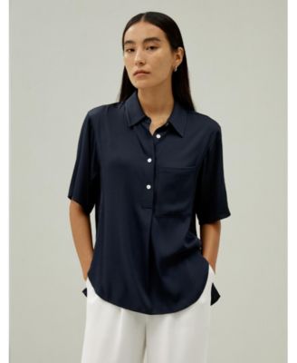 Women's Half-Placket Short Sleeve Button Up Shirt