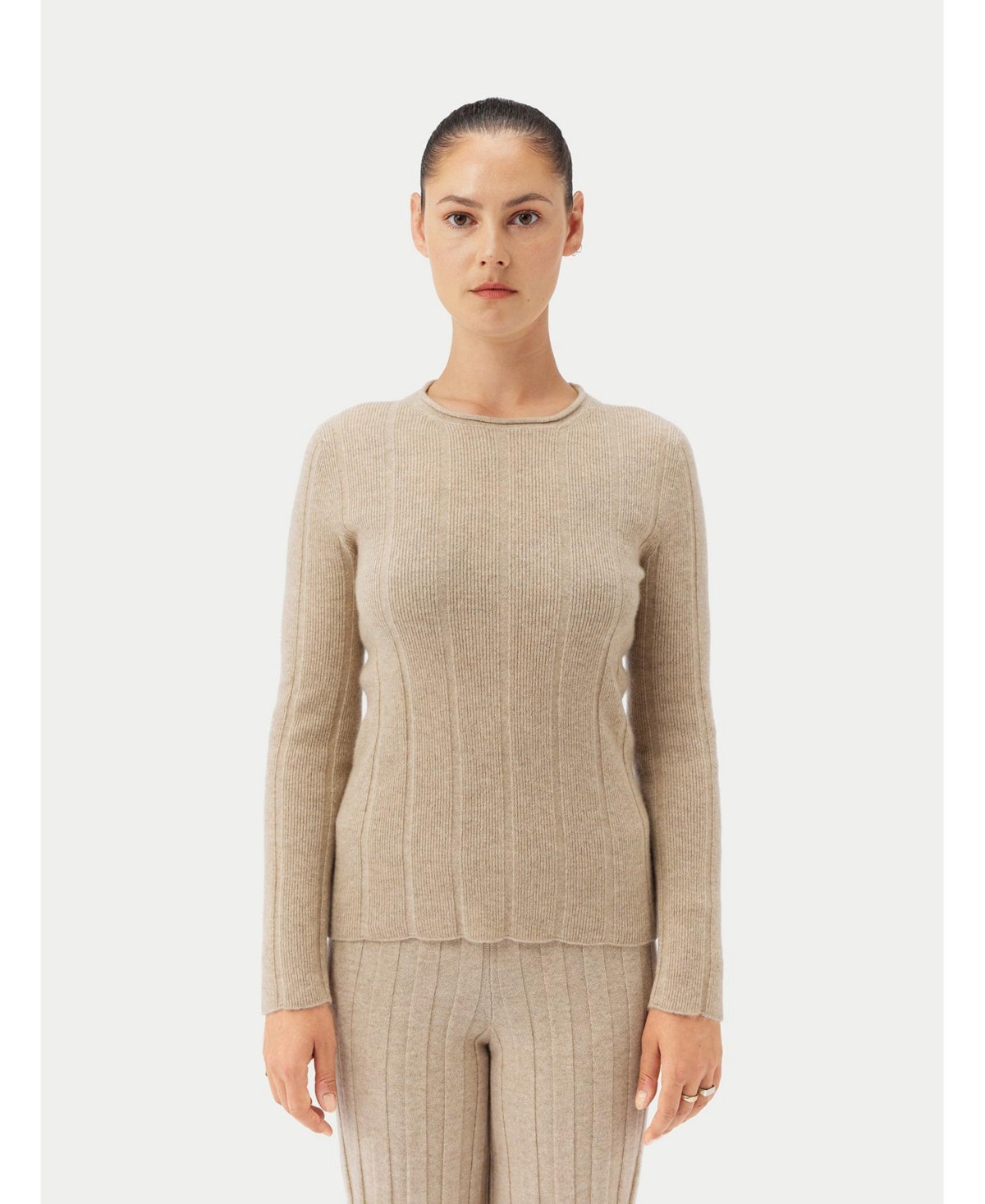 Women's Organic Color C-Neck Cashmere Sweater - L / warm grey / WK0952-1000 - Neutral-fog
