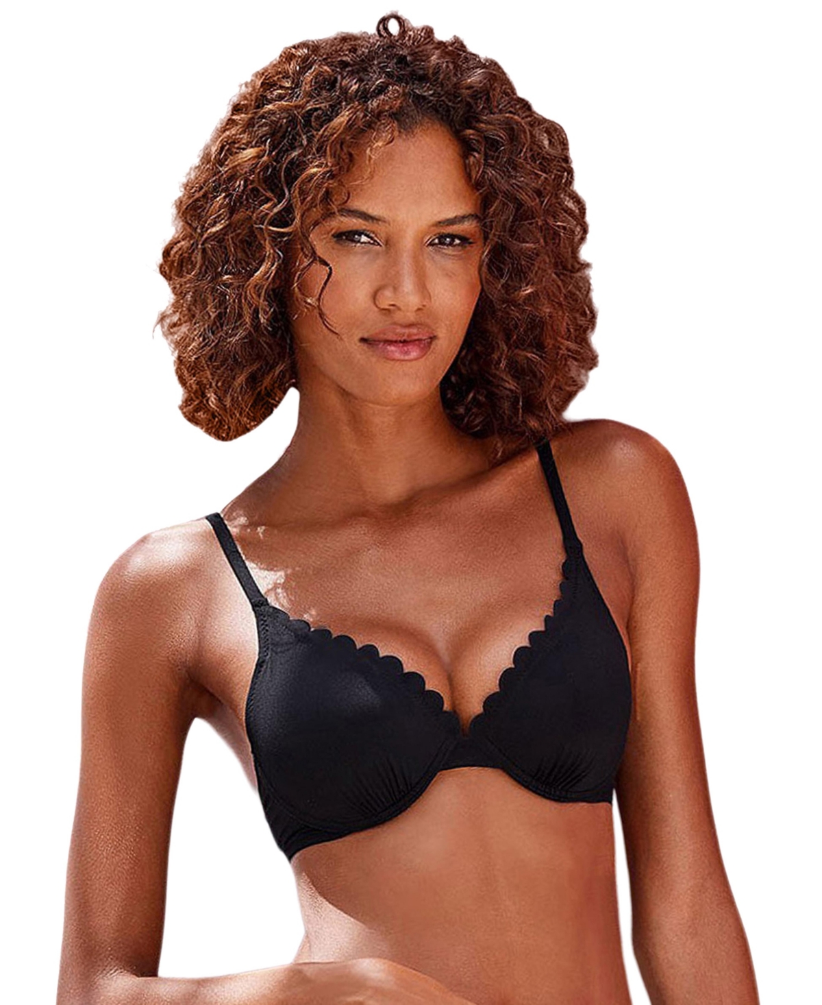 Women's Scalloped Underwire Bikini Swimsuit Top - Black