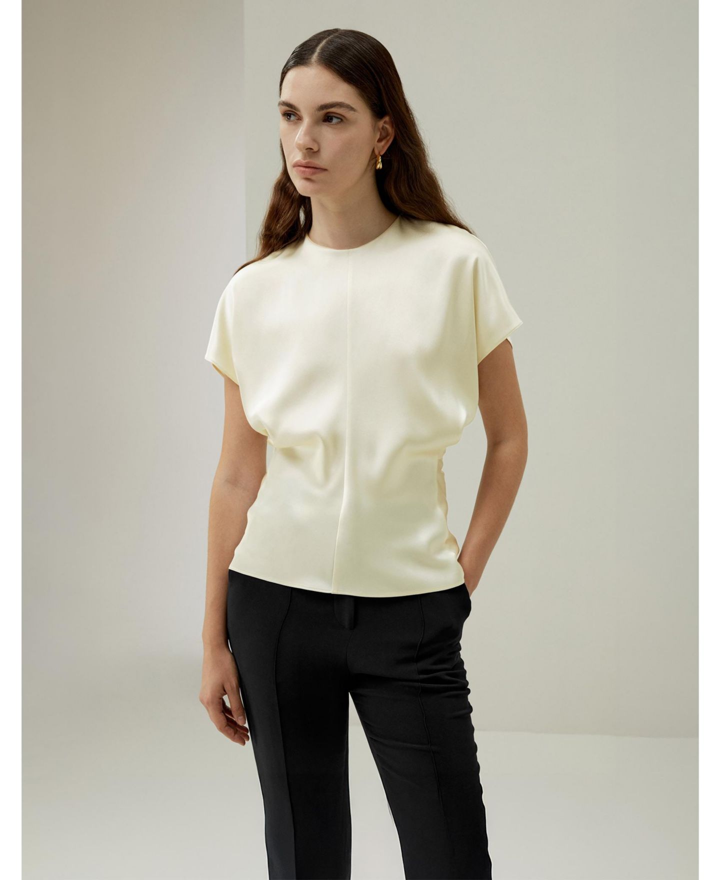 Женский топ LILYSILK Short Batwing Sleeve Silk Contour, цвет: Белый — фото 4