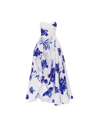 Women's Wonderful white A-line maxi dress with blue flowers