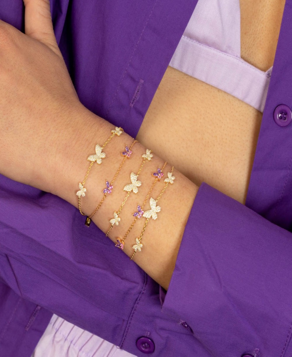 By Adina Eden Pave Triple Butterfly Bracelet In Gold