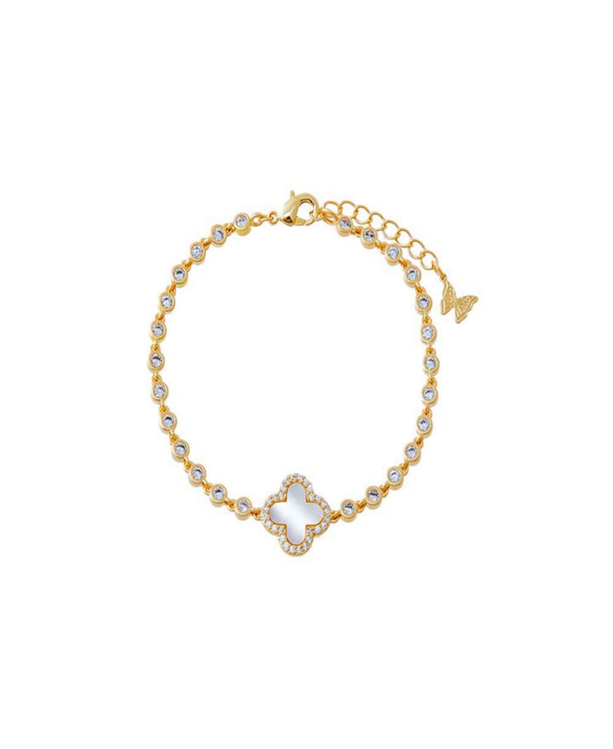 Pave Outline Four Leaf Clover Cubic Zirconia Bracelet - White