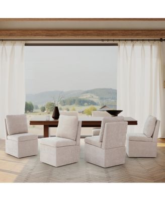 Modern Upholstered Chenille Armless Plywood Dining Chairs With Casters 2 PC