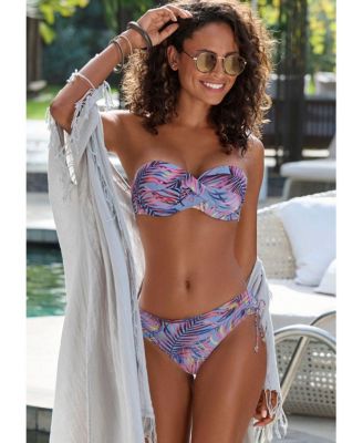 Women's Palm Print Bandeau Bikini Swimsuit Top Bra Sizing