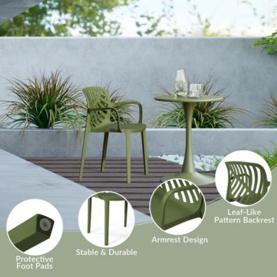 5-Piece Outdoor Resin Round Patio Dining Table Set with Modern Stackable Patio Dining Chairs