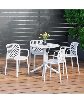 5-Piece Outdoor Resin Round Patio Dining Table Set with Modern Stackable Patio Dining Chairs