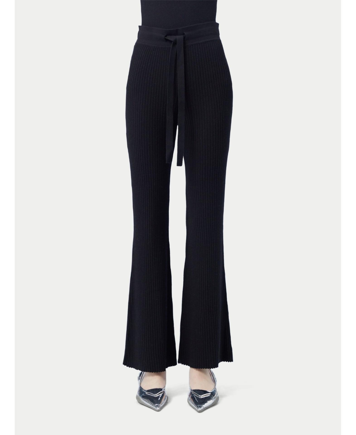 Gobi Cashmere Women's Drawstring Ribbed Cotton Silk Cashmere Blend Flares