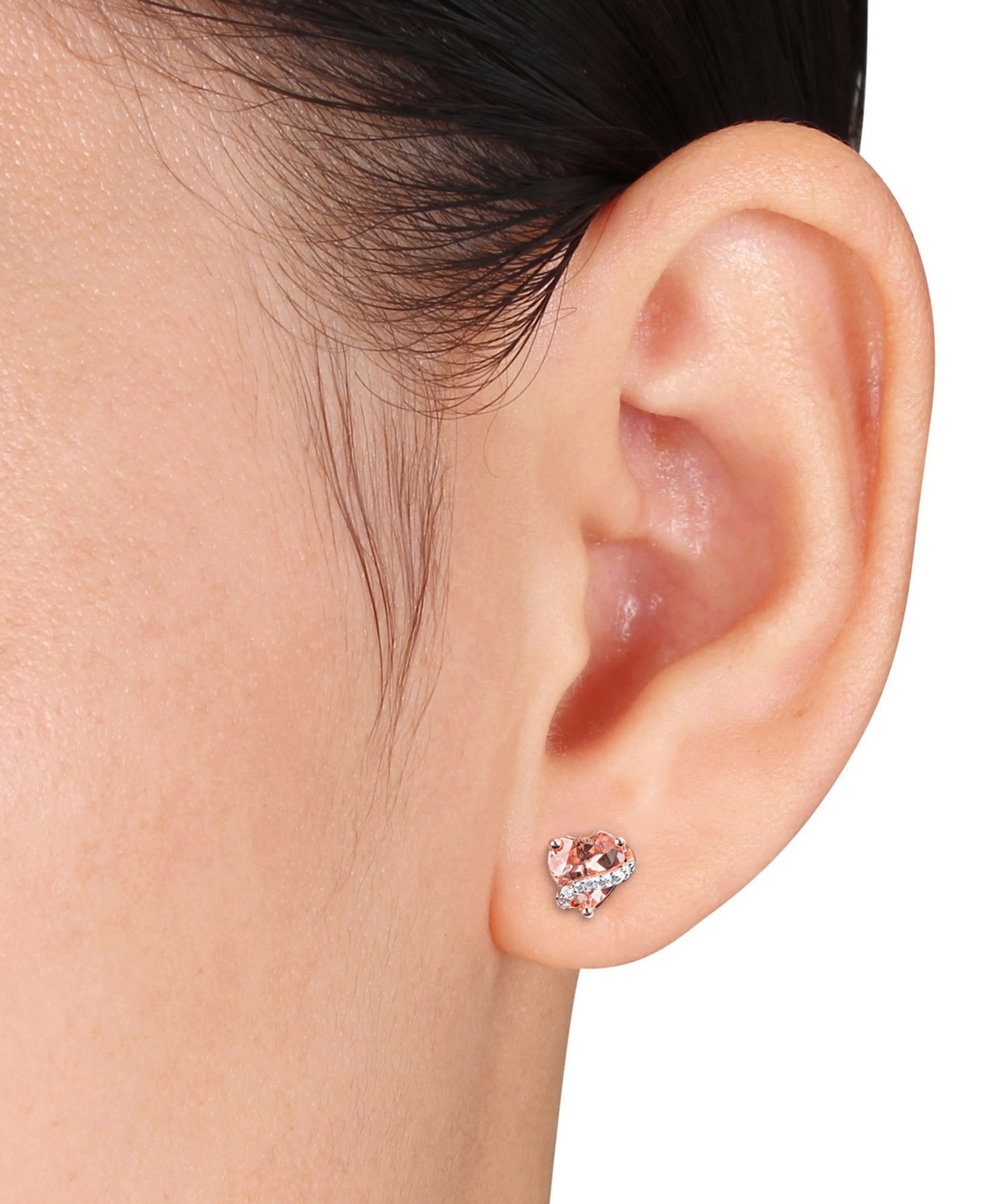 Macy's Morganite (1-1/3 Ct. T.w.) & Diamond Accent Heart Stud Earrings In Rose-plated Sterling Silver In Gold