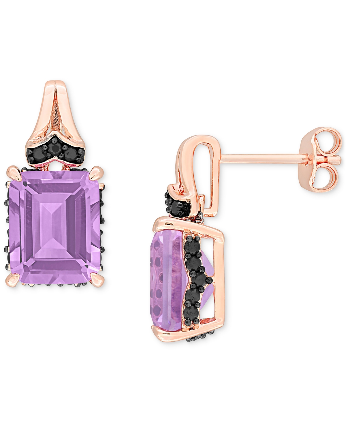 Gemstone & Black Sapphire (3/8 ct. t.w.) Drop Earrings in 18k Rose Gold-Plated Sterling Silver (also in Blue Topaz) - Amethyst