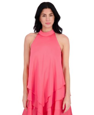 Women's Satin Mock Neck Trapeze Dress