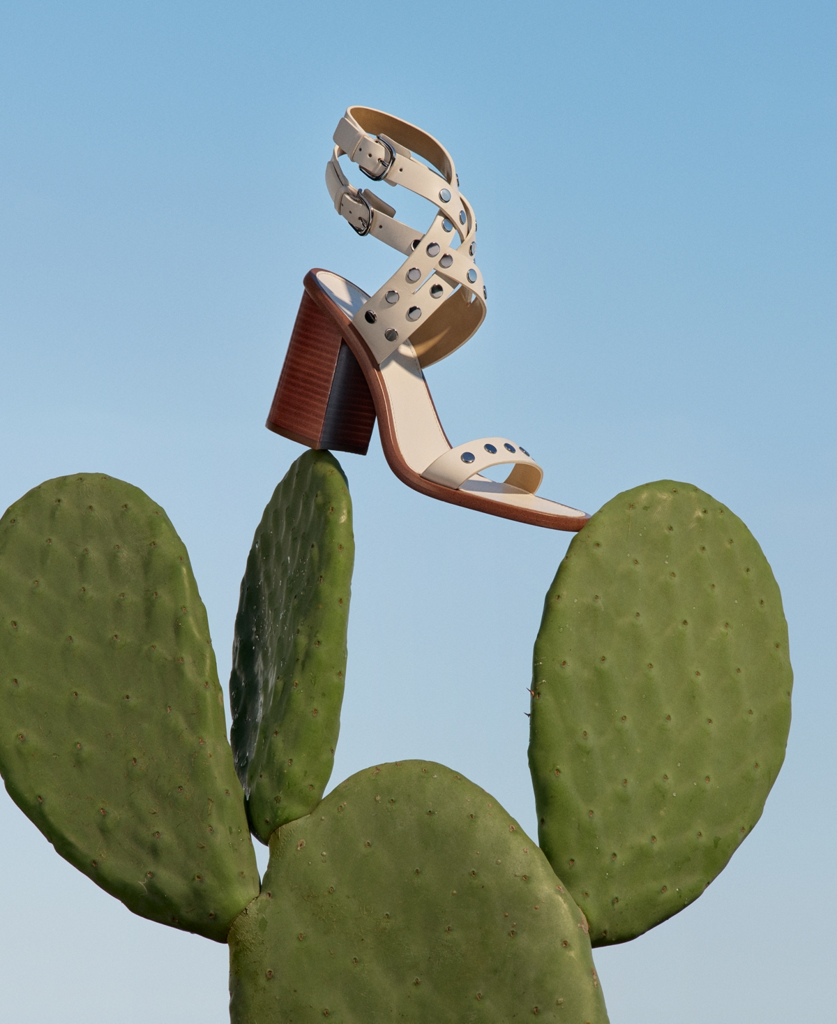 Michael Kors Irene Studded Leather Block Heel Sandal In Optic White
