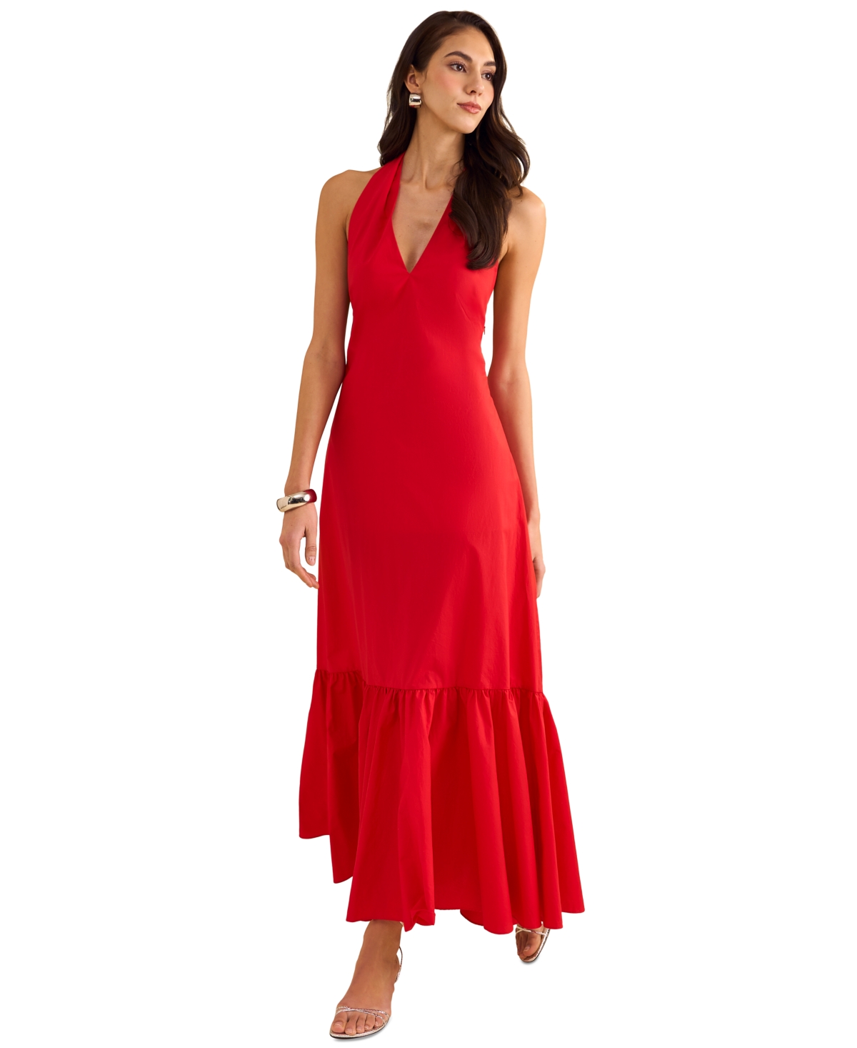 Women's Cotton Tie-Back Halter Maxi Dress - Goji Berry