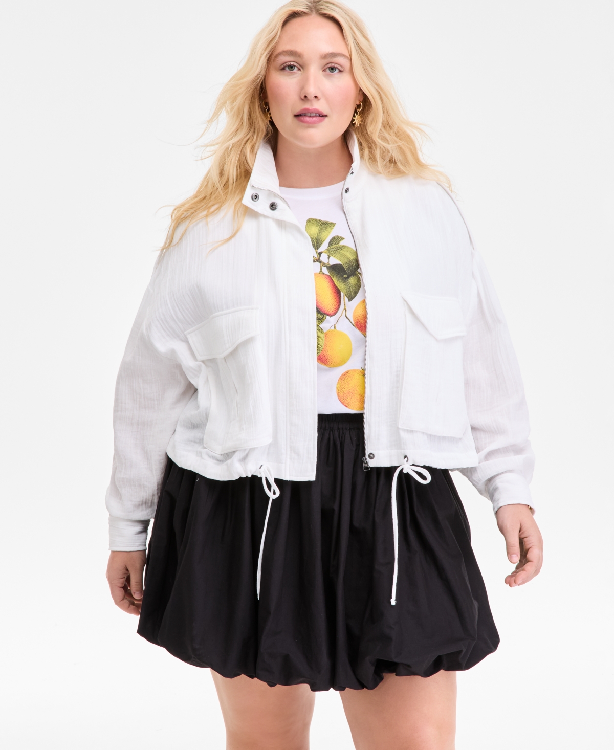 ON 34TH PLUS SIZE SNAP-FRONT CINCHED-HEM UTILITY JACKET, EXCLUSIVELY AT MACY'S 