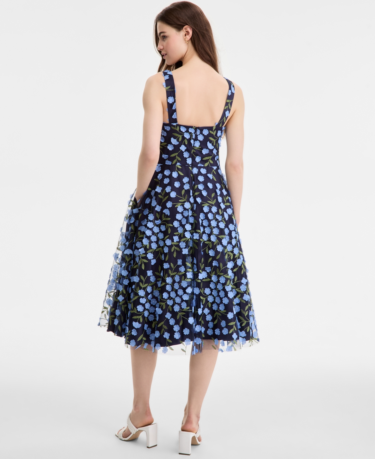Eliza J Women's Floral-print Mesh V-neck Midi Dress