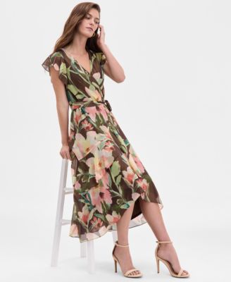 Women's High-Low Ruffle Floral Midi Dress