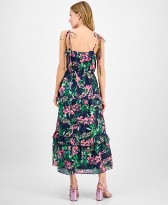 Women's Tie-Shoulder Sleeveless Ruffle-Trim Maxi Dress