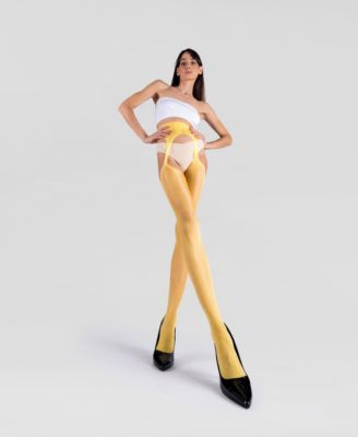 Women's Lustrous Silky Shiny Sheer Suspender Crotchless High-Waist Pantyhose Tights