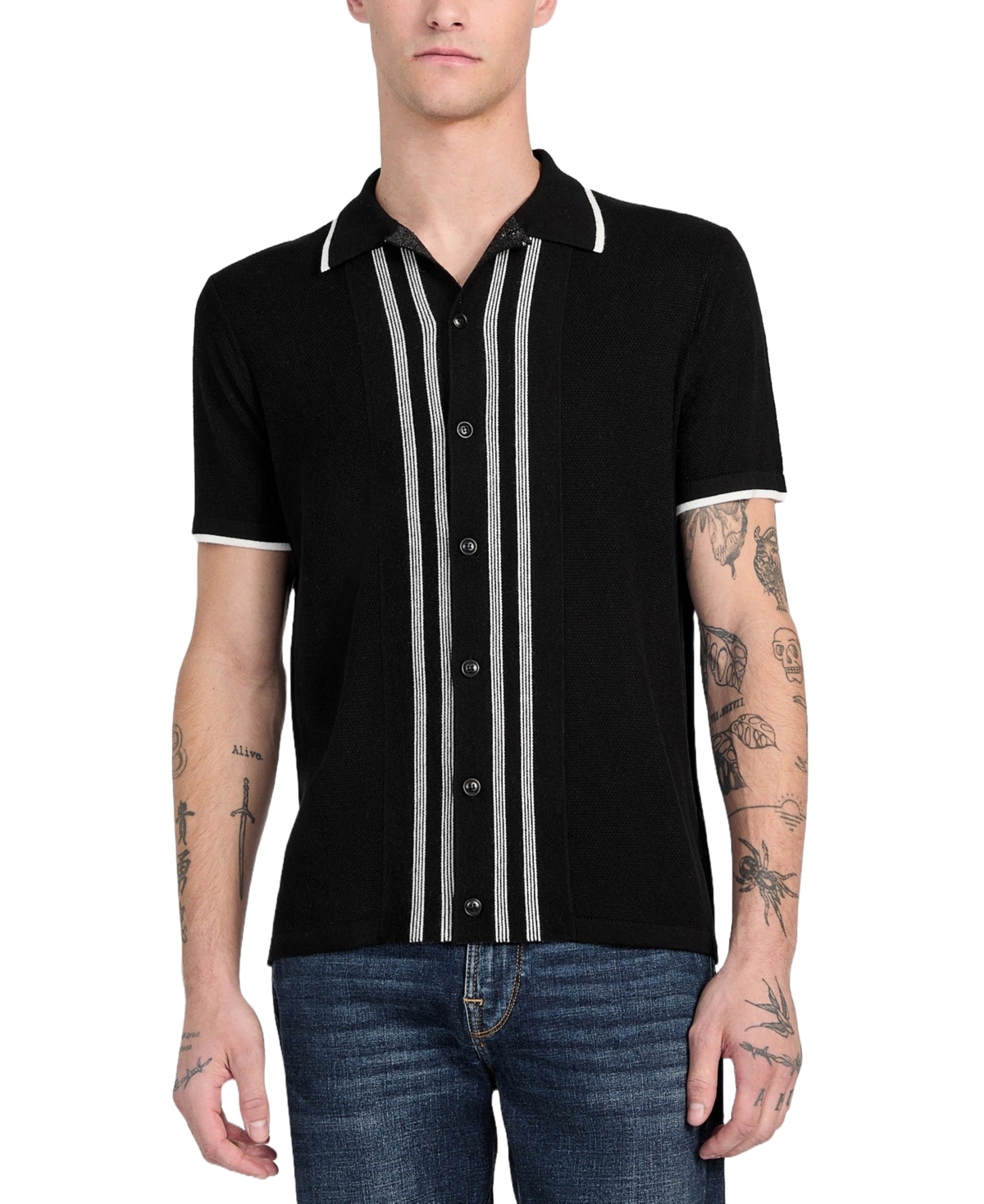 Men's Tyler Striped Relaxed Sweater Polo - Jet Black Multi