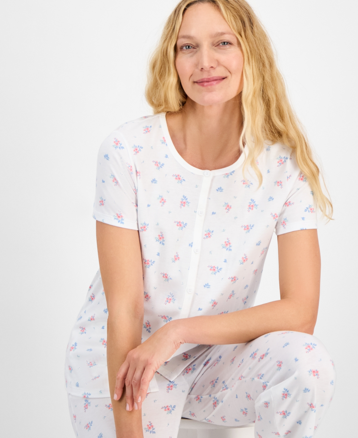 CHARTER CLUB WOMEN'S 2-PC. COTTON PRINTED CROPPED PAJAMAS SET, CREATED FOR MACY'S 