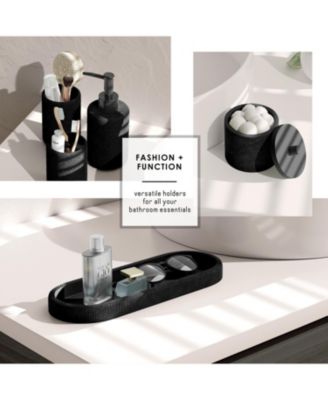 Complete Burlap-Texture Polyresin Bathroom Decor & Accessory Set with Shower Curtain