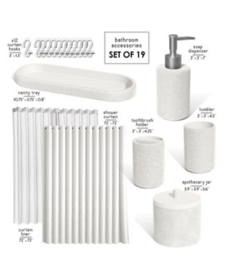 Complete Burlap-Texture Polyresin Bathroom Decor & Accessory Set with Shower Curtain