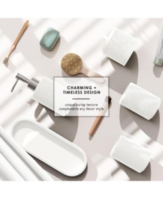 Complete Burlap-Texture Polyresin Bathroom Decor & Accessory Set with Shower Curtain