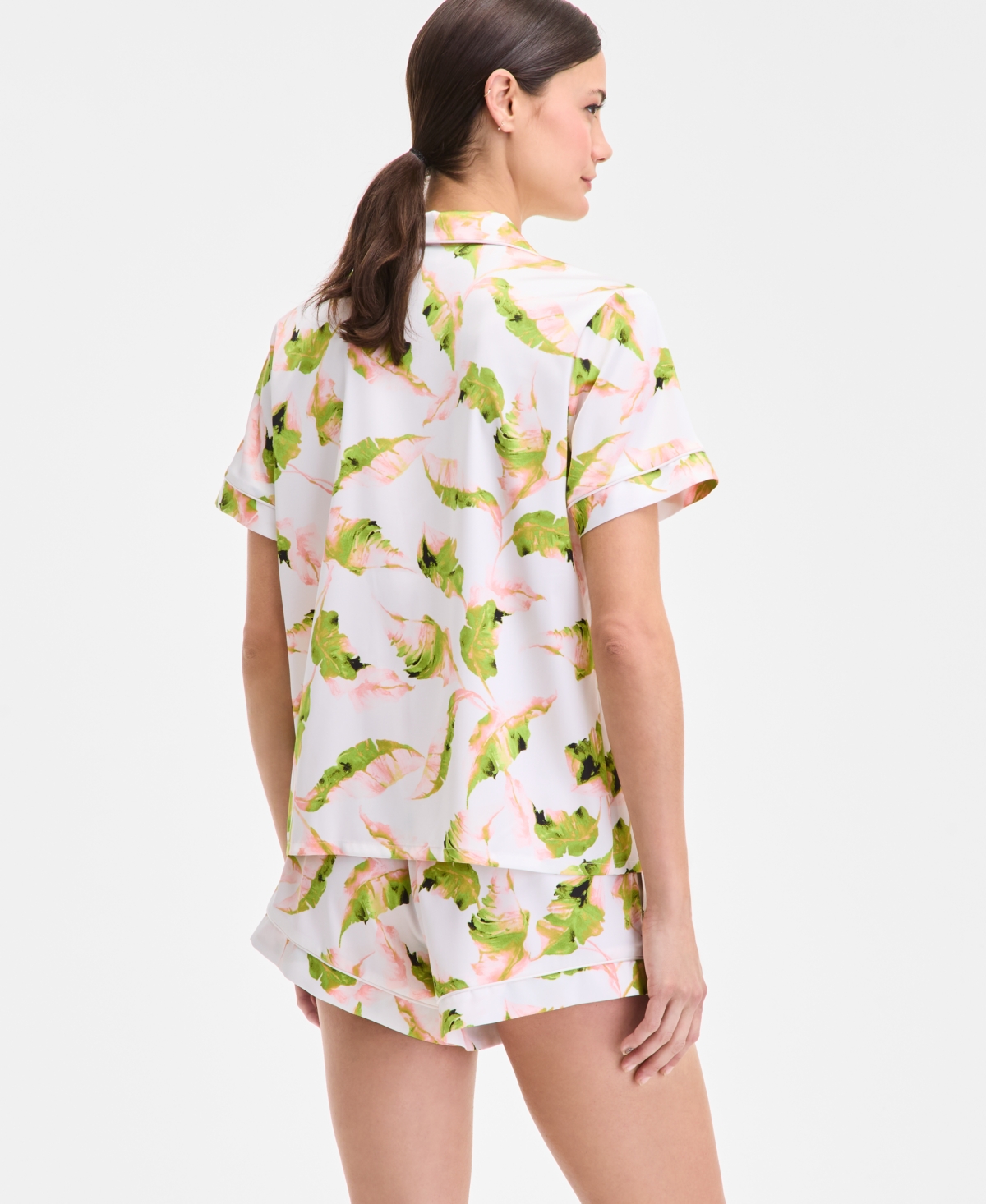 Inc International Concepts I.n.c International Concepts Women's Stretch Satin Short-sleeve Pajama Set, Exclusively At Macy's In Multi