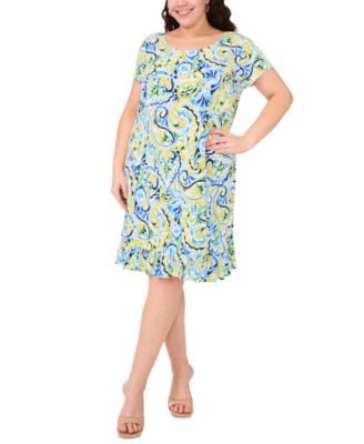 MSK - Plus Size Printed Round-Neck Short-Sleeve Shift Dress