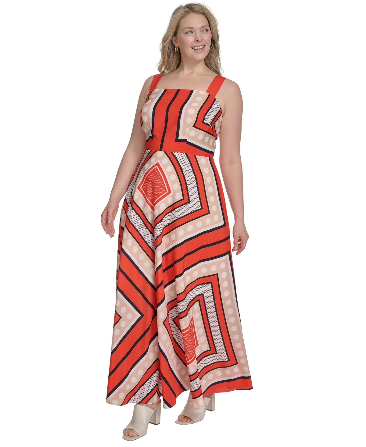 ELIZA J PLUS SIZE PRINTED SQUARE-NECK MAXI DRESS 
