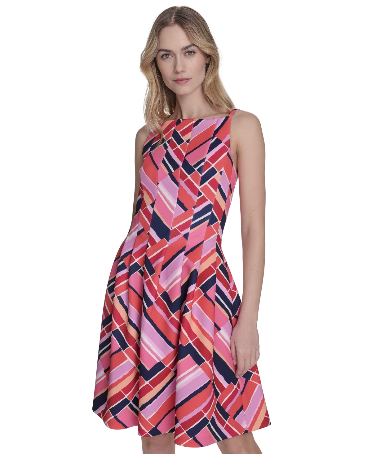 Vince Camuto Plus Size Printed Scuba Fit & Flare Dress