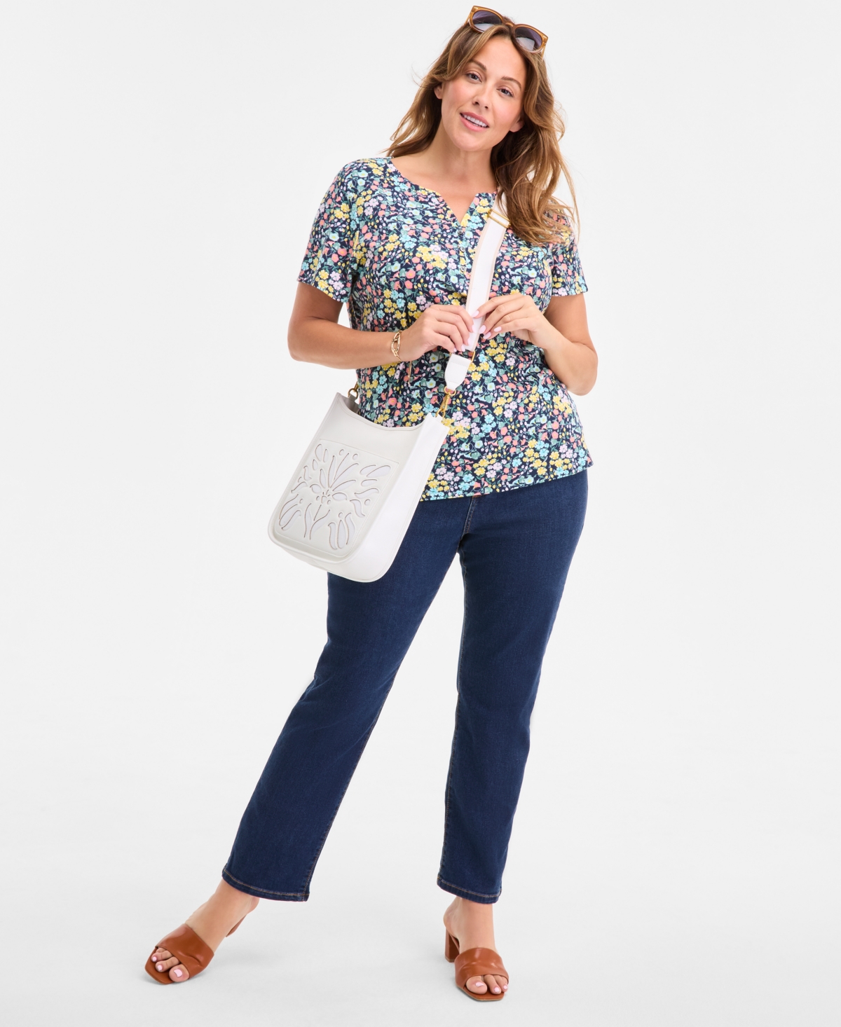 Style & Co Plus Size Printed Henley Short-sleeve Top, Exclusively At Macy's
