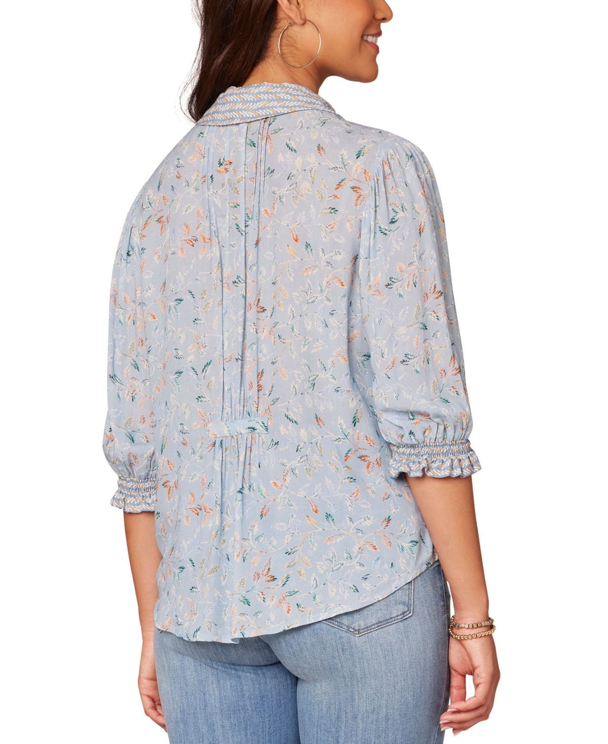Shop Democracy Women's Button-front Elbow-sleeve Pintuck Blouse