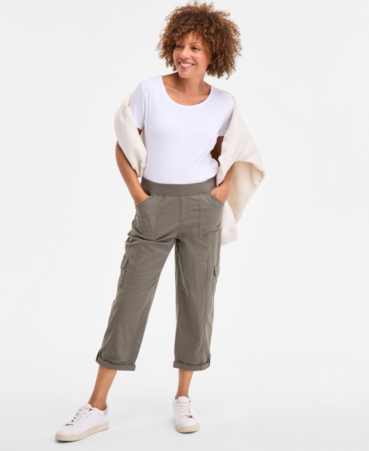 Style & Co Women's Twill Cuffed Pull-on Cargo Pants, Created For Macy's