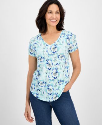 売れ筋商品|||スタイルアンドコー カットソー トップス レディース Petite Dyed Geo Perfect V-Neck Tee, Exclusively at Macy's Industrial Blue Combo Port & Co Women's Core Cotton V-Neck Tee | Product | Port