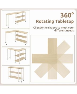 360° Rotatable Sofa Side Table L-shaped Laptop Desk Snack Table withShelf Patented