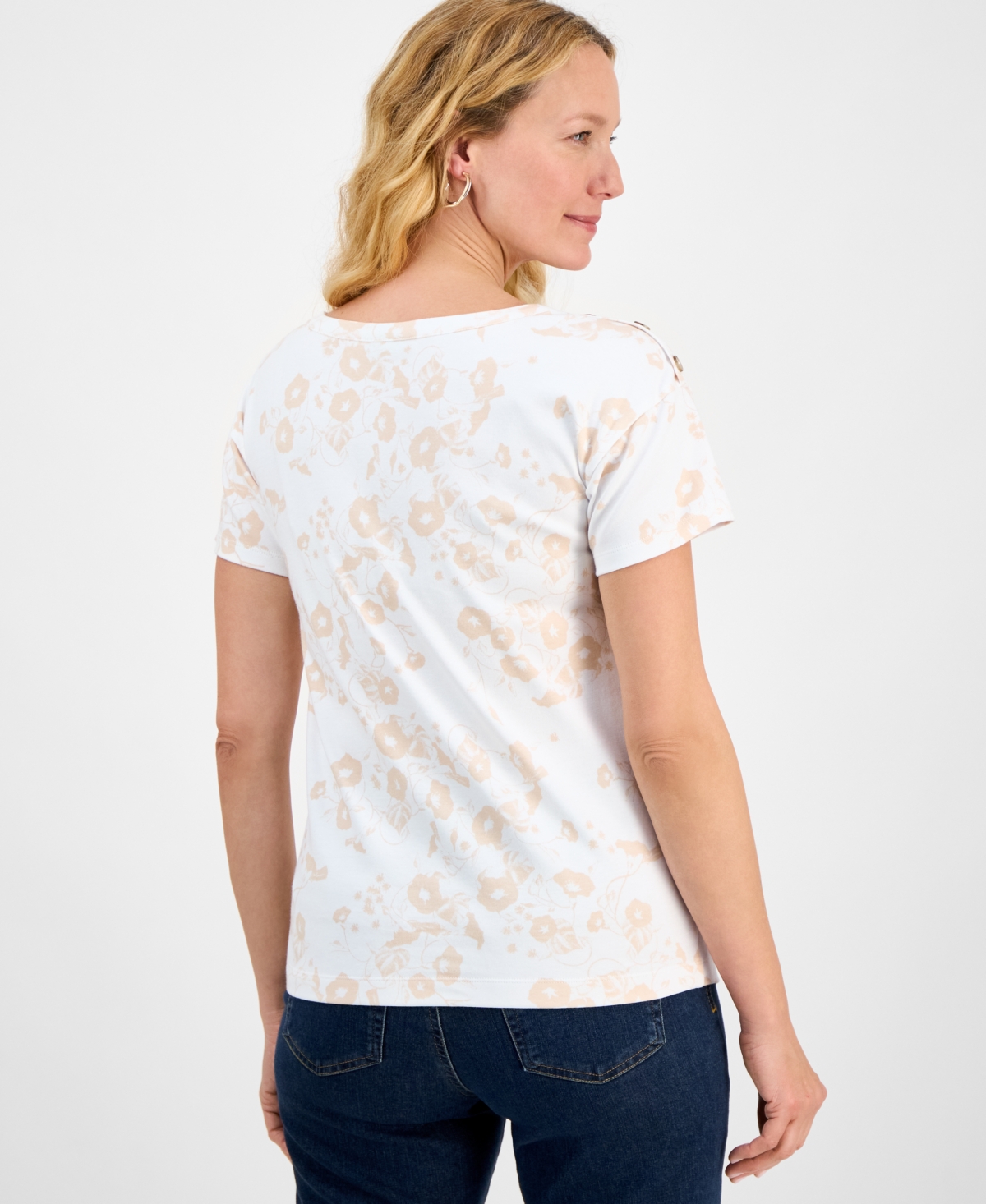 Style & Co Women's Cotton Printed Button-shoulder Top, Exclusively At Macy's