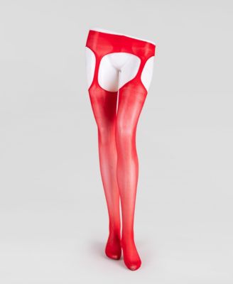 Women's Lustrous Silky Shiny Sheer Suspender Crotchless High-Waist Pantyhose Tights