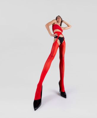 Women's Lustrous Silky Shiny Sheer Suspender Crotchless High-Waist Pantyhose Tights