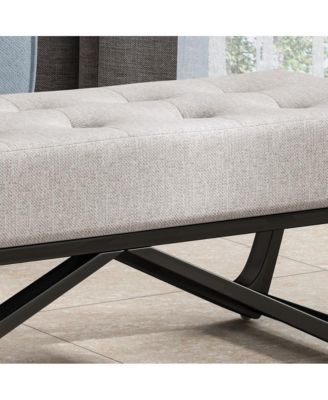 Upholstered Bench with Black Geometric Legs and Modern Bentwood Frame for Living Room or Bedroom