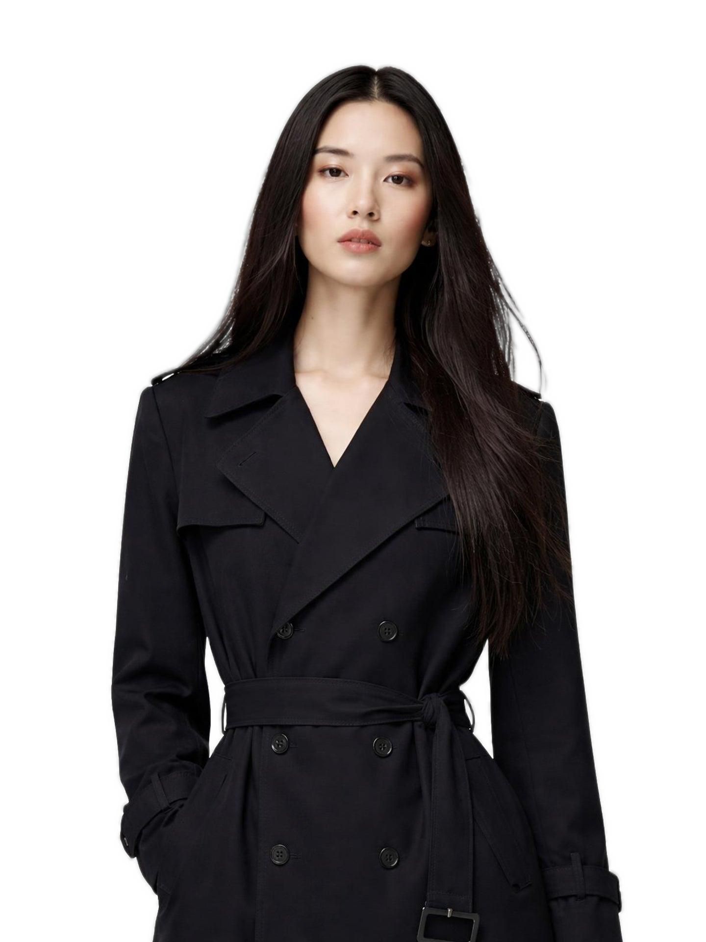 Женская куртка Gobi Cashmere Double Breasted Cashmere Trench Coat Black, цвет: Чёрный синий графитовый — фото 5