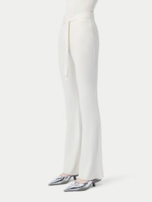 Women's Drawstring Ribbed Cotton Silk Cashmere Blend Flares