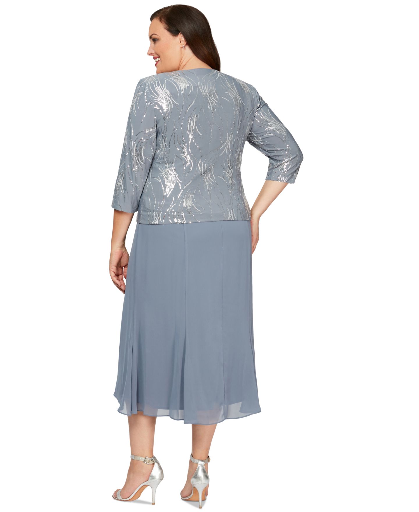 Женские платья Alex Evenings 2-Pc. Embellished Jacket & A-Line Dress Set, цвет: Стальной синий — фото 3