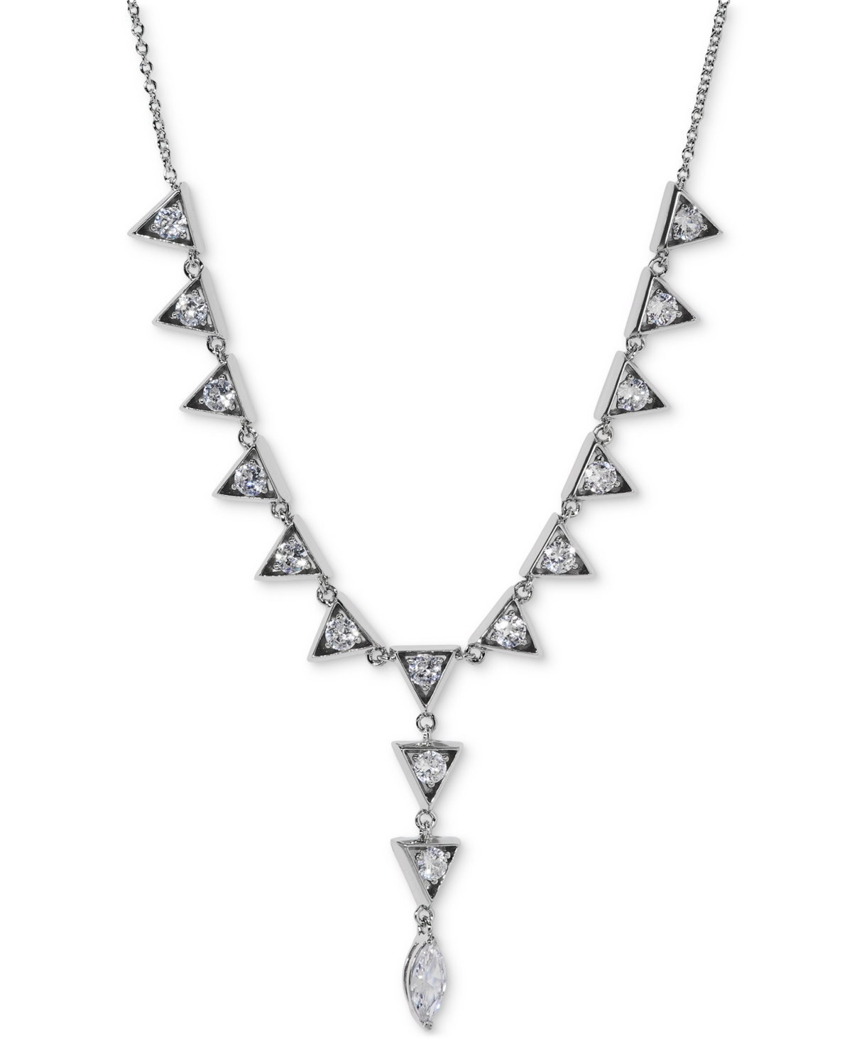 Eliot Danori Silver-tone Cubic Zirconia Triangle Lariat Necklace, 16" + 2" Extender, Exclusively At Macy's In Silver