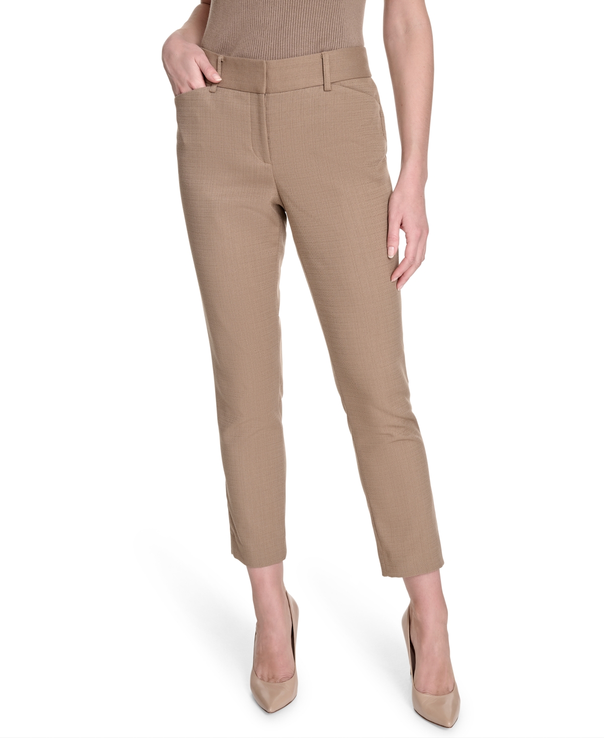 Tommy Hilfiger Women's Solid Mid-rise Slim-fit Ankle Pants In Brown