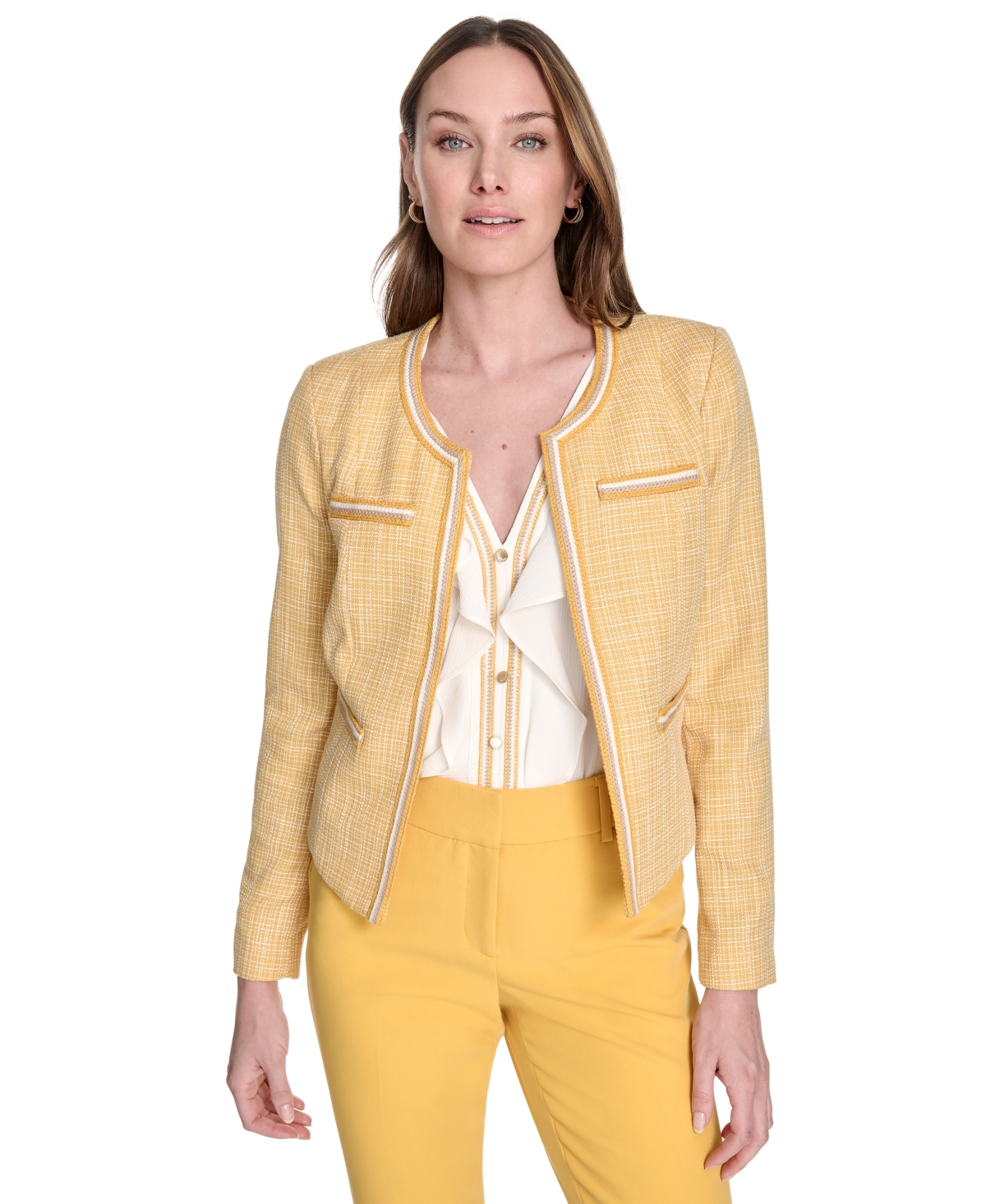 Tommy Hilfiger Women's Tweed Collarless Open-front Jacket