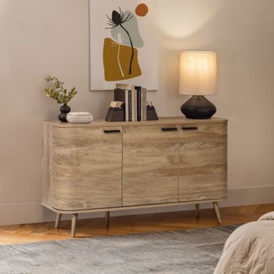 Natural Oak Manufactured Wood 3-Door 53.3-Inch Wide Buffet Cabinet