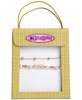 Gold-Tone 2-Pc. Set Crystal Slider & Rizz Imitation Pearl Beaded Stretch Bracelets