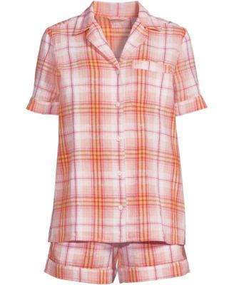 Women Linen 2 Piece Pajama Set - Short Sleeve Top and Shorts